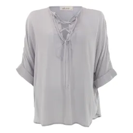 Lace Up Beach Top in Slate Grey