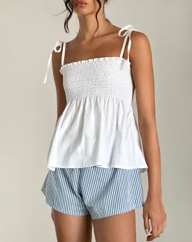 Zerah Shirred Cami Top in Poplin White